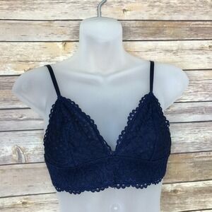 Secret Possessions Bra Womens M Blue Lace Bralette Triangle Wireless Solid